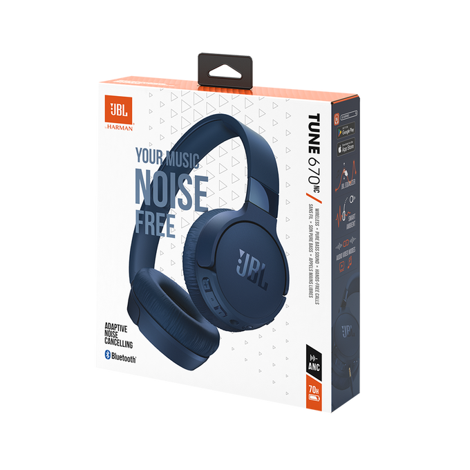 JBL Tune 670NC - Blue - Adaptive Noise Cancelling Wireless On-Ear Headphones - Detailshot 10 image number null